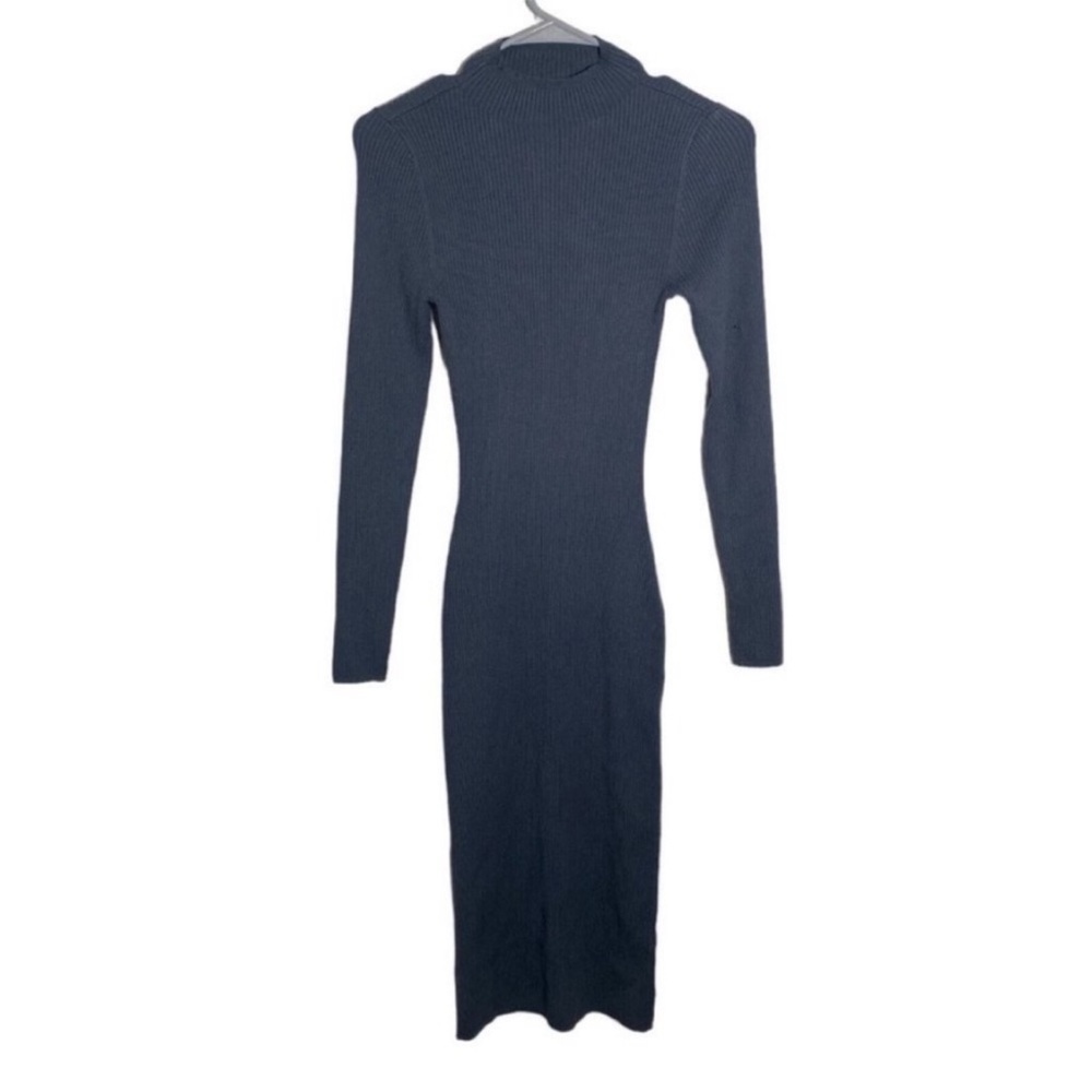 Babaton Aritzia Stretch Ribbed Midi Dress Long Sleeve Blue Open Back size Medium - Picture 2 of 7
